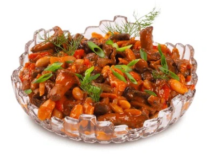 Печеная фасоль с лесными грибами
