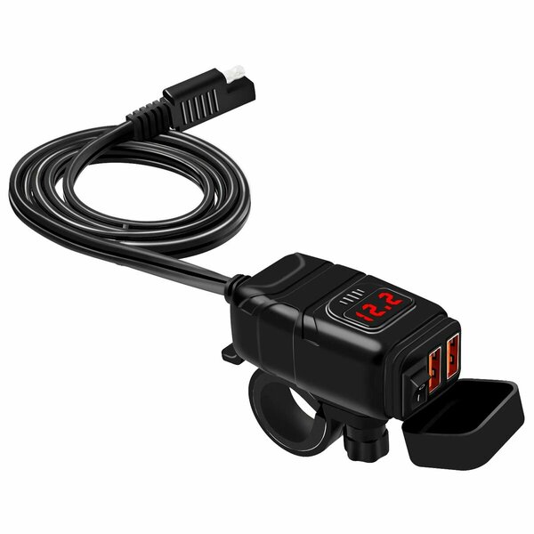Влагозащитное зарядное устройство QC3.0 с 2 портами USB с дисплеем на руль мотоцикла