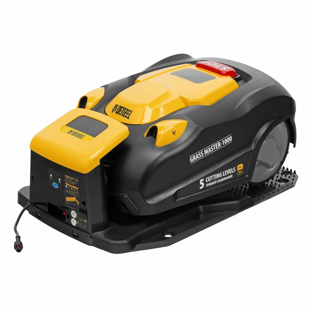 Робот-газонокосилка самоходная Denzel Grass Master 1000, ультразвуковой датчик, 3 Ач, LCD дисплей, Wi-Fi