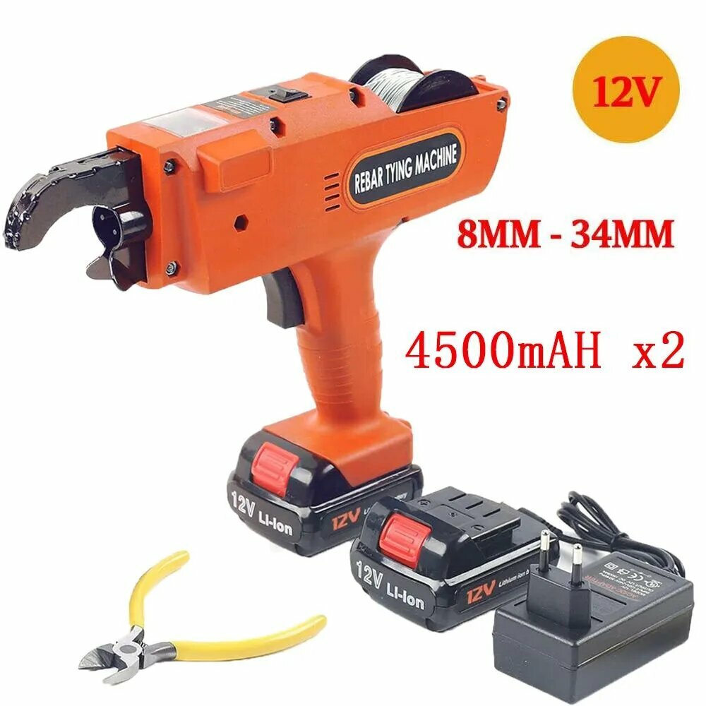 Пистолет для вязки арматуры, полностью автоматическая перезаряжаемая машина для обвязки стальной проволокой Двойная батарея емкостью 4500 Амч.