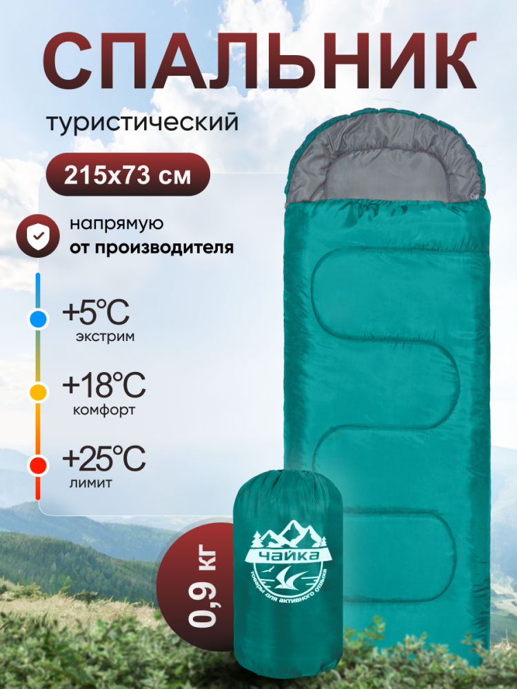 Спальный мешок Чайка СП150, туристический, изумрудный. Подробный обзор