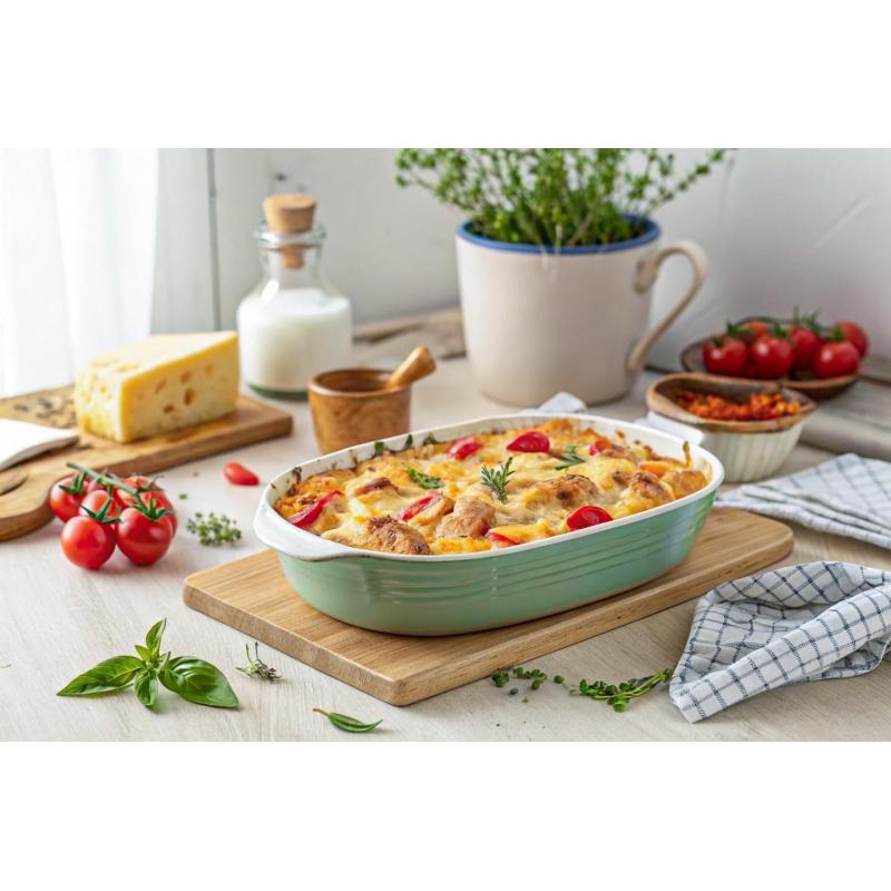 Запеканка картофельная с курицей помидорами и сыром