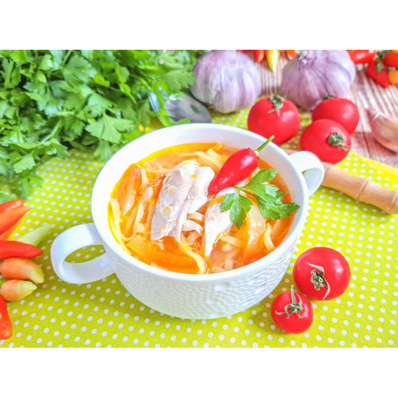 Куриный суп с овощами и лапшой
