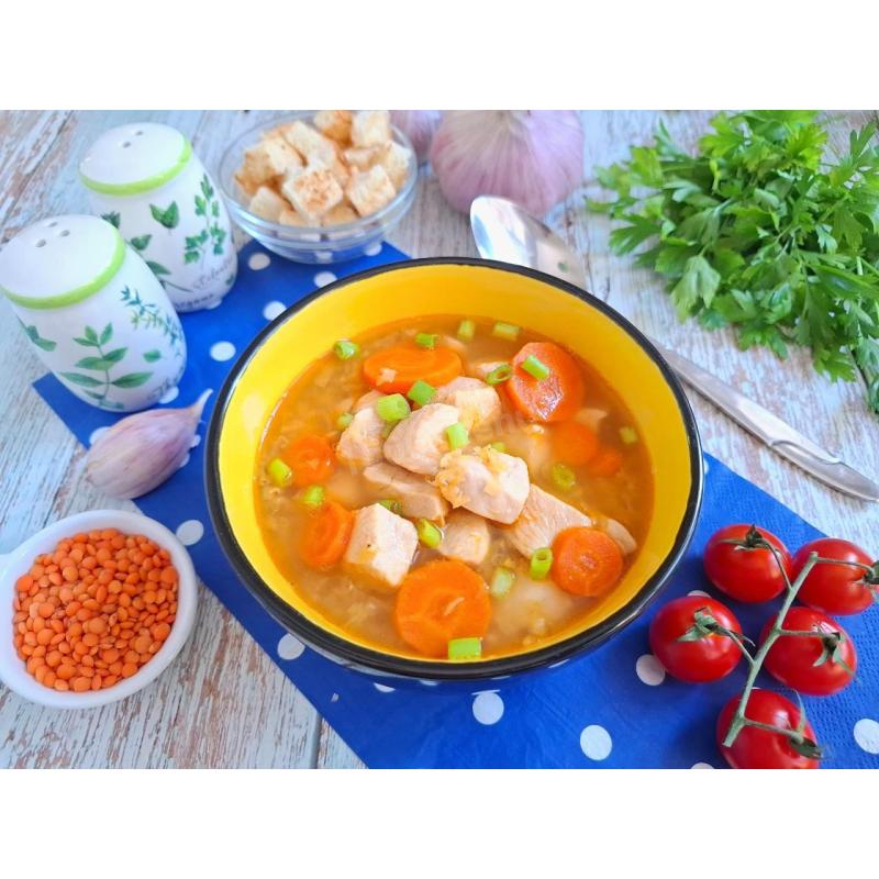 Суп без картошки с курицей и чечевицей