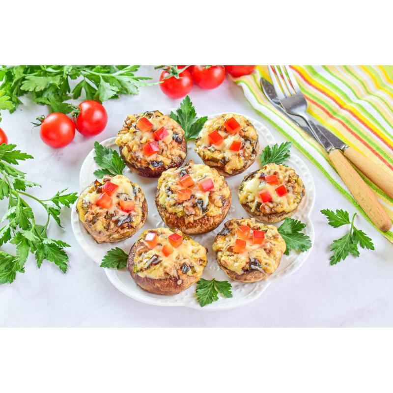 Грибы с орехами и сыром фаршированные