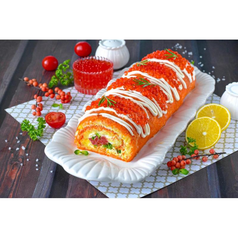 Салат закуска Царский рулет с красной рыбой