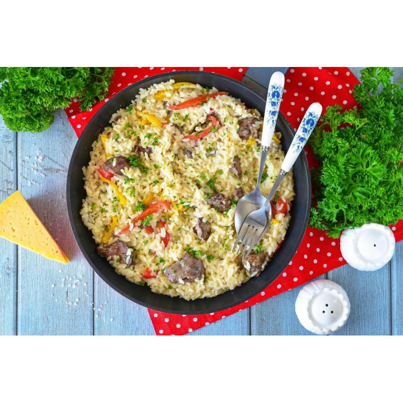 Куриная печень с рисом на сковороде - русское ризотто