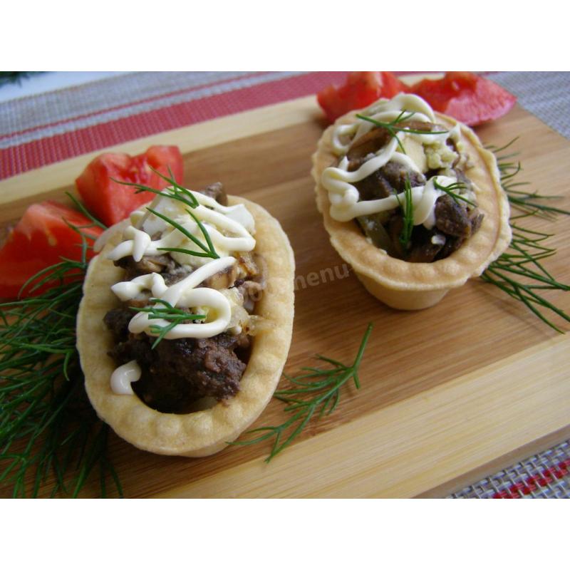 Салат Белорусский с печенью и грибами в тарталетках, фото 1