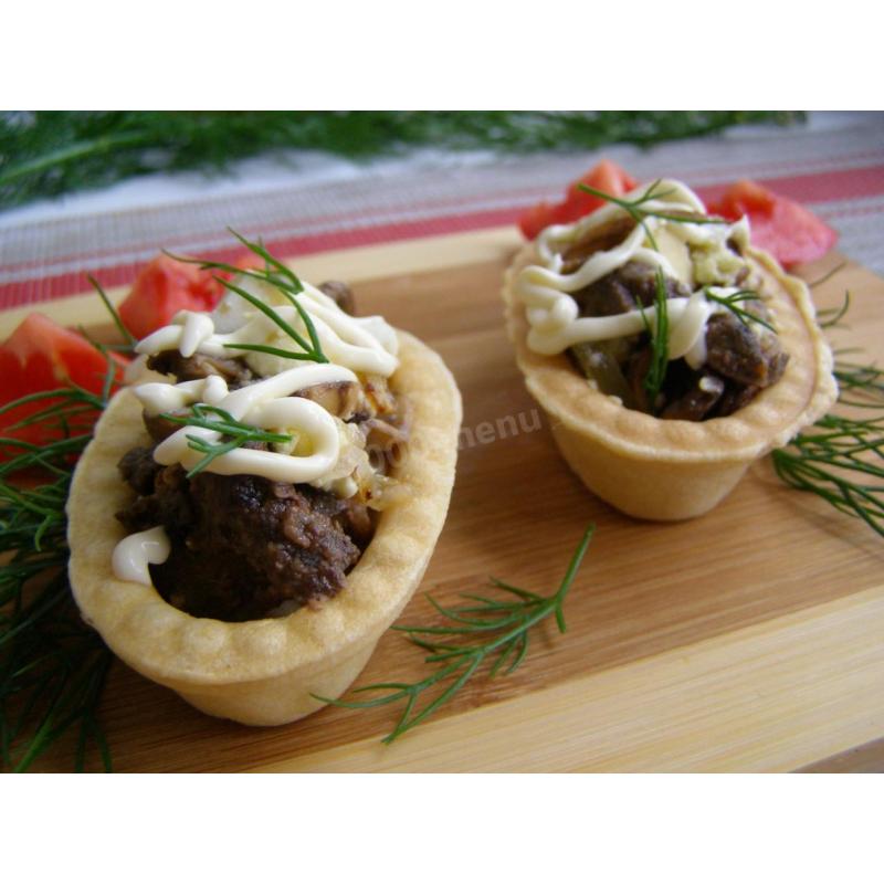 Салат Белорусский с печенью и грибами в тарталетках, фото 2