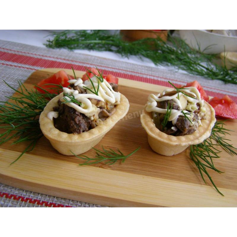 Салат Белорусский с печенью и грибами в тарталетках, фото 3