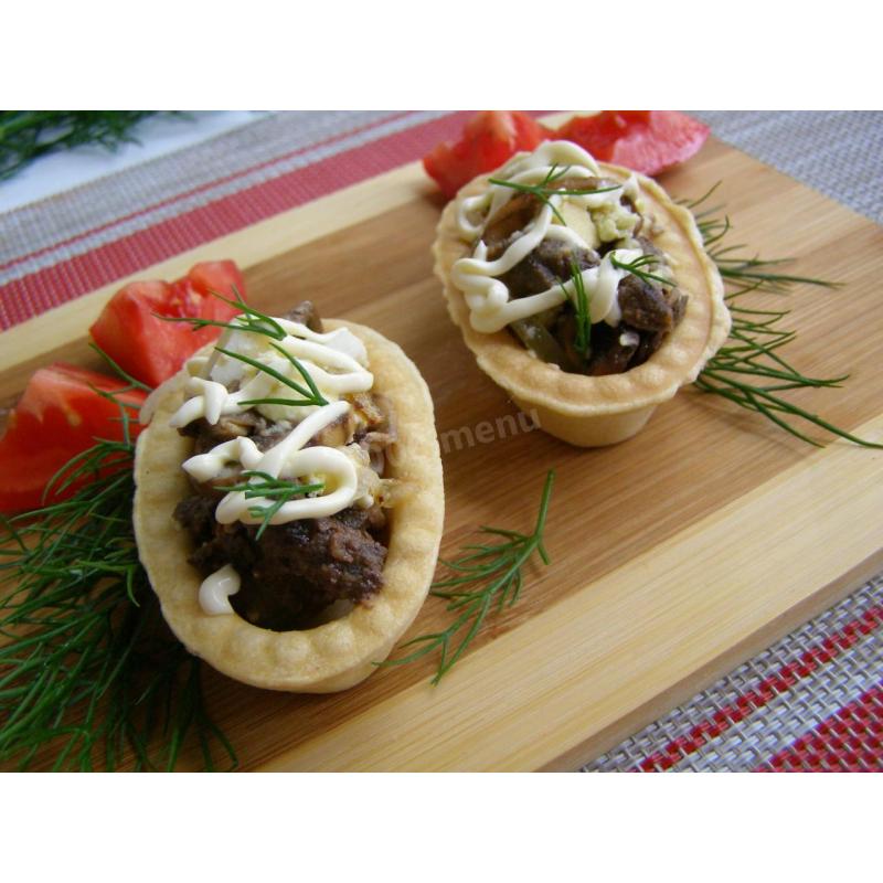 Салат Белорусский с печенью и грибами в тарталетках, фото 4