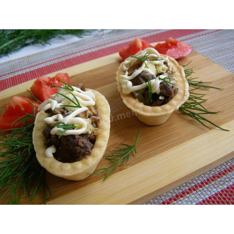 Салат Белорусский с печенью и грибами в тарталетках, фото 5