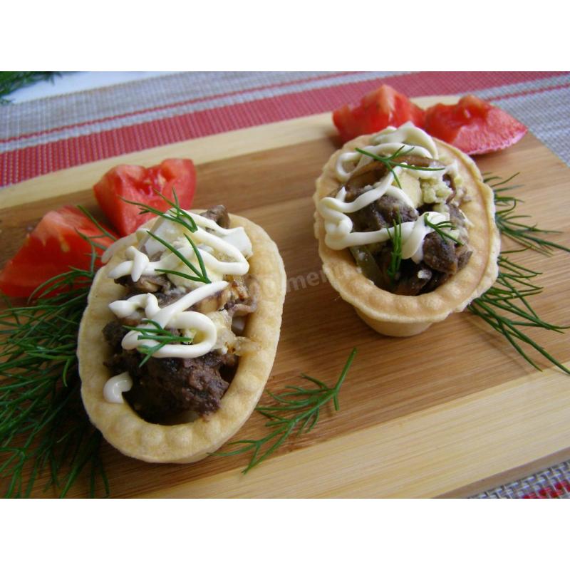 Салат Белорусский с печенью и грибами в тарталетках, фото 6