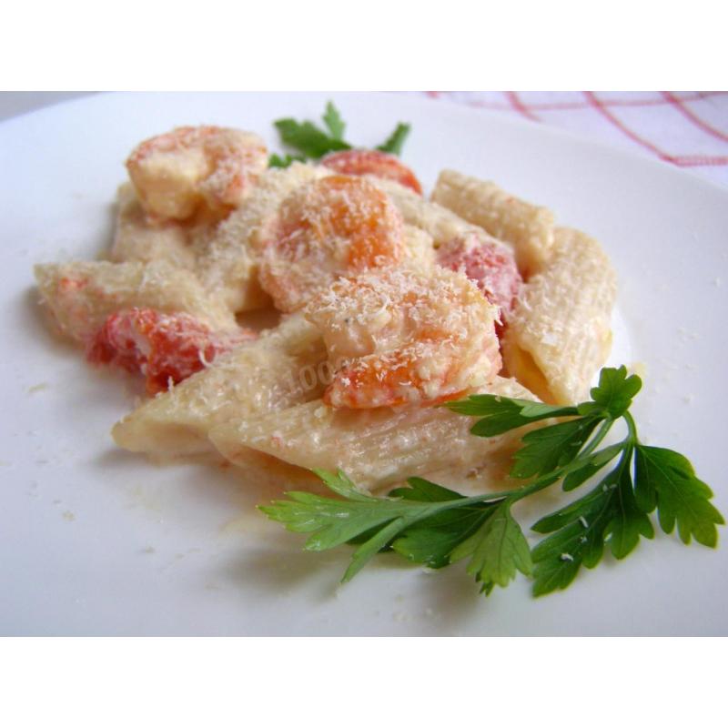 Макароны перья с креветками в соусе из сливок и чеснока, фото 1