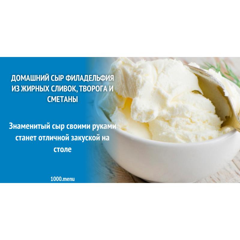 Домашний сыр Филадельфия из жирных сливок, творога и сметаны