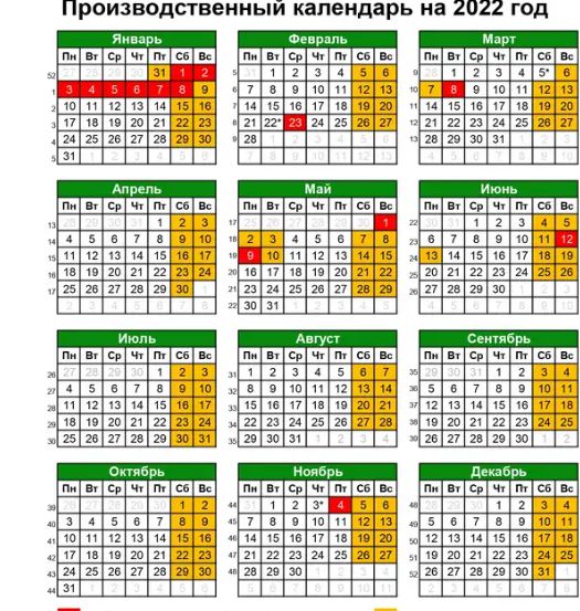 Выходные января в 2022 году