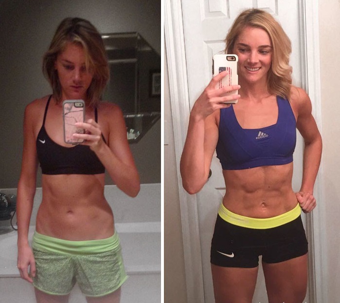 Фото до и после тренировок девушки