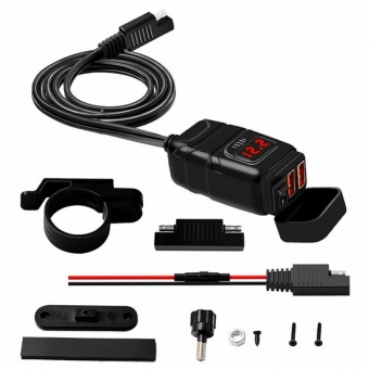 Влагозащитное зарядное устройство QC3.0 с 2 портами USB с дисплеем на руль мотоцикла