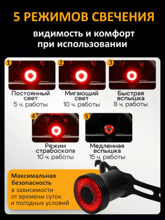 Фонарь для велосипеда задний, умный фонарь с датчиком тормоза и движения