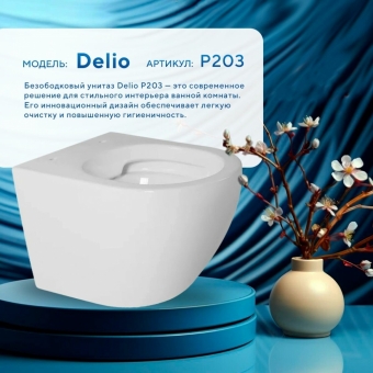 Унитаз подвесной безободковый Amore di Mare Delio P203, антивсплеск, быстросъемное сиденье(дюропласт) с микролифтом