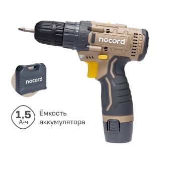Подробный обзор: Аккумуляторная дрель-шуруповерт Nocord, 12В, 2х1.5 А·ч Li-Ion, в кейсе + 13 предметов оснастки, NCD-12.2.15. C