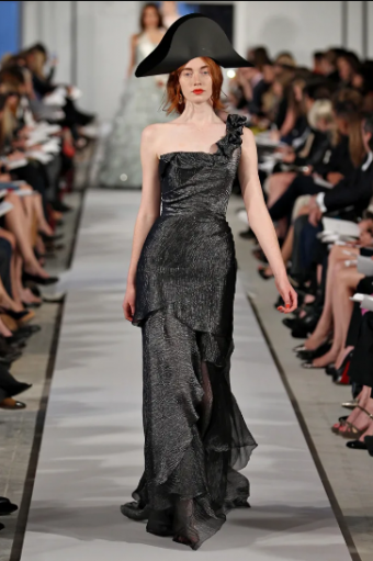 Oscar de la Renta 2018 Black Tulle Hand Painted Embroidered