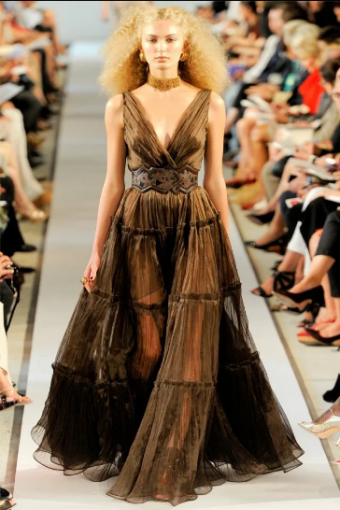 Oscar de la Renta 2018 Black Tulle Hand Painted Embroidered