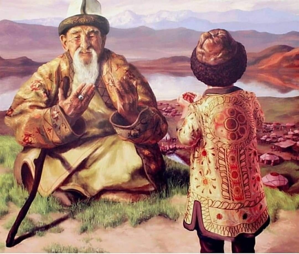 Что по казахскому обычаю принято накидывать на плечи уважаемому человеку?