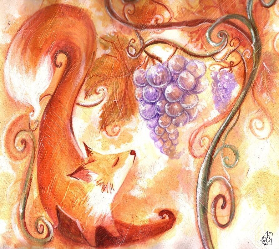 В басе «Лисица и виноград» лиса позарилась на сочные ягоды, которые висели на дереве. Какая из фраз есть в этой басне?