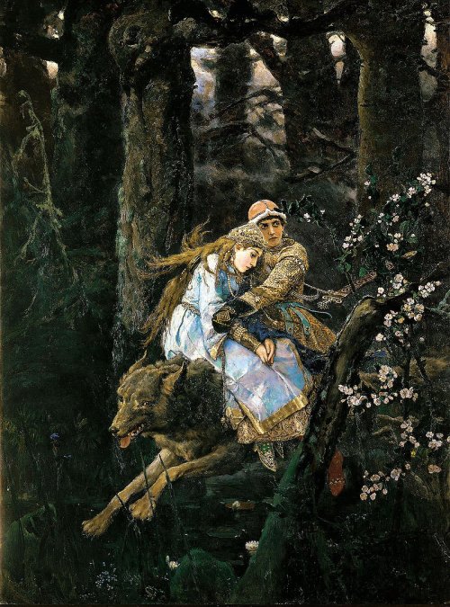На этой картине Васнецов изобразил Ивана-царевича на сером волке. А как зовут девушку? 