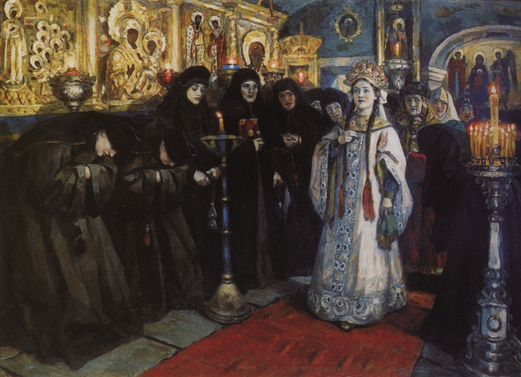Кто был историческим прототипом героини картины «Посещение царевной женского монастыря» (1912)?