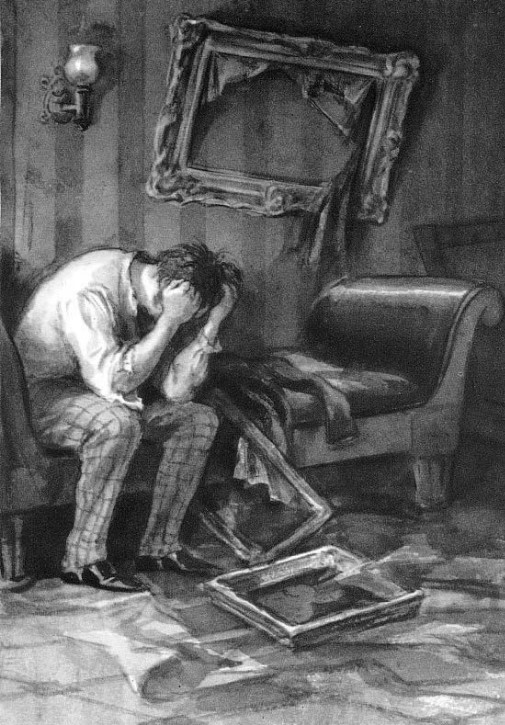 Что начинает делать старик после того, как вылазит из портрета?