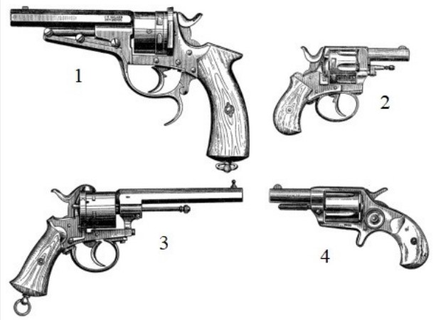 Какой из револьверов предназначен для стрельбы шпилечным патроном (система Лефоше)?