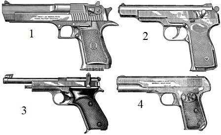 Какой из показанных пистолетов имеет максимальную дульную энергию?