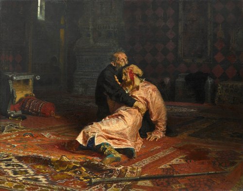Как звали царевича, сына Ивана Грозного, который погибает в сцене изображённой на этом великом полотне Ильи Репина?