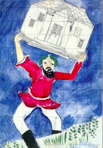 Это картина Марка Шагала из Третьяковской галереи. Вспомните название?