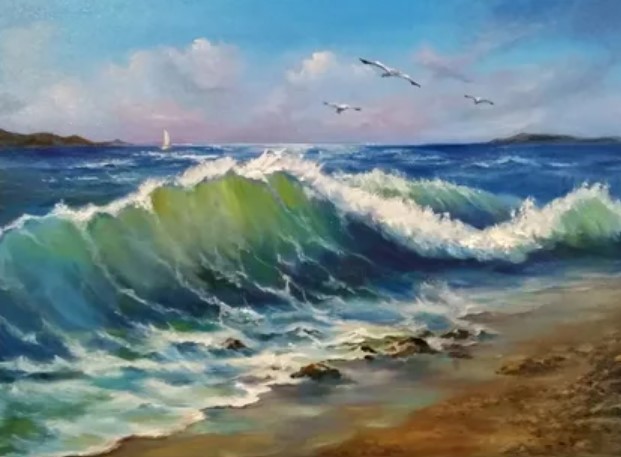 Основная деталь его картин – море и волны: